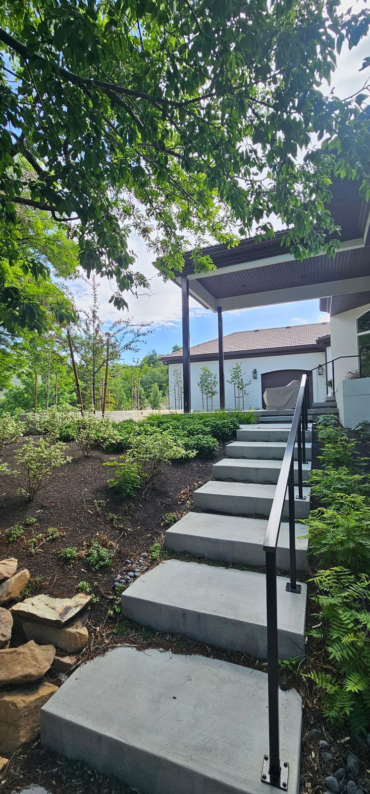 Emigration Canyon Residence: stairs up to the covered patio